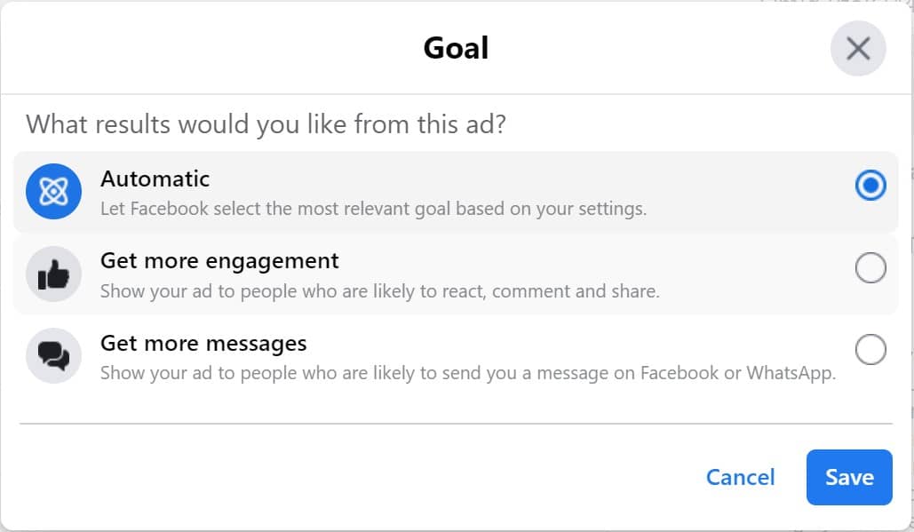 Facebook Boost Post Goals