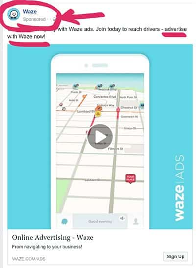 Waze Advertises On Facebook