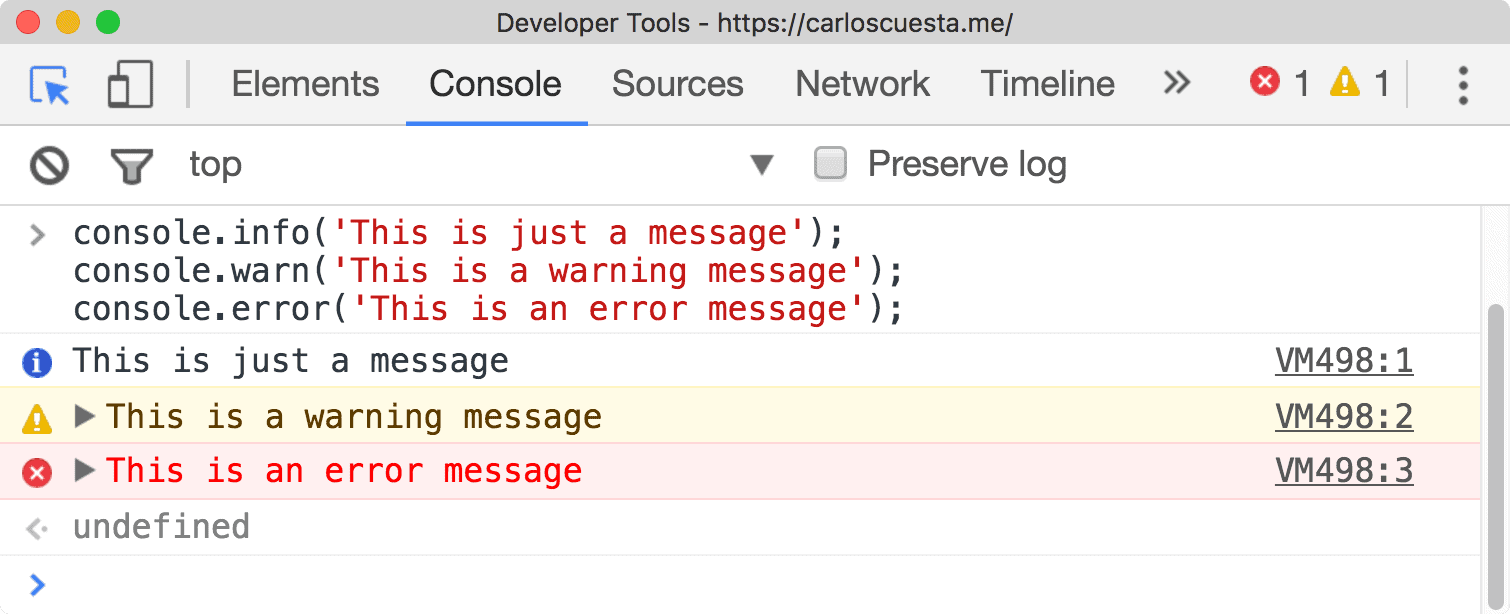 console message inside google chrome