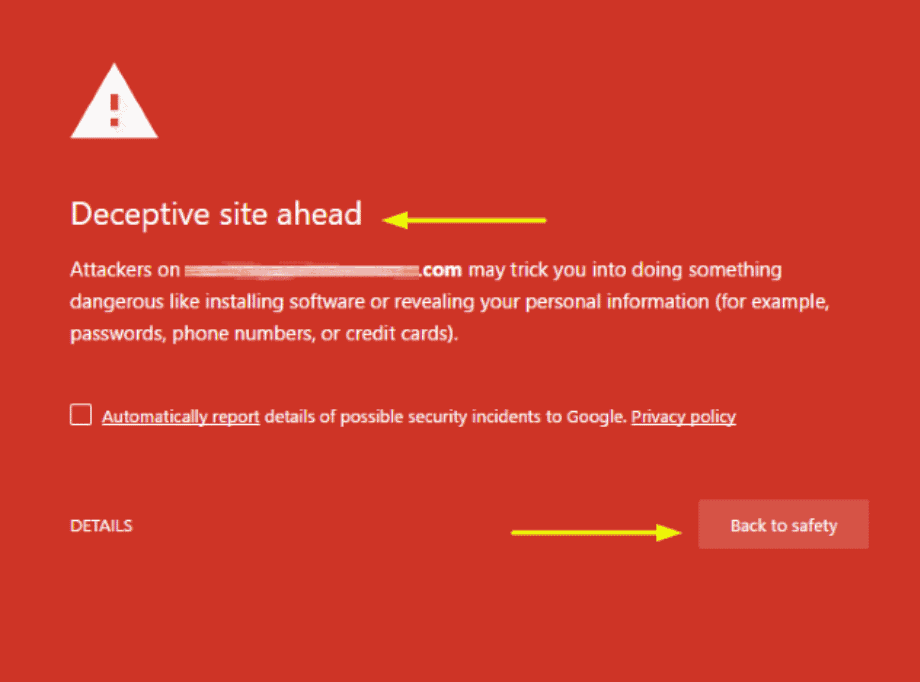 a picture of deceptive site warning