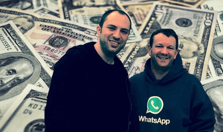 whatsapp cofounder smiling with money in the background
