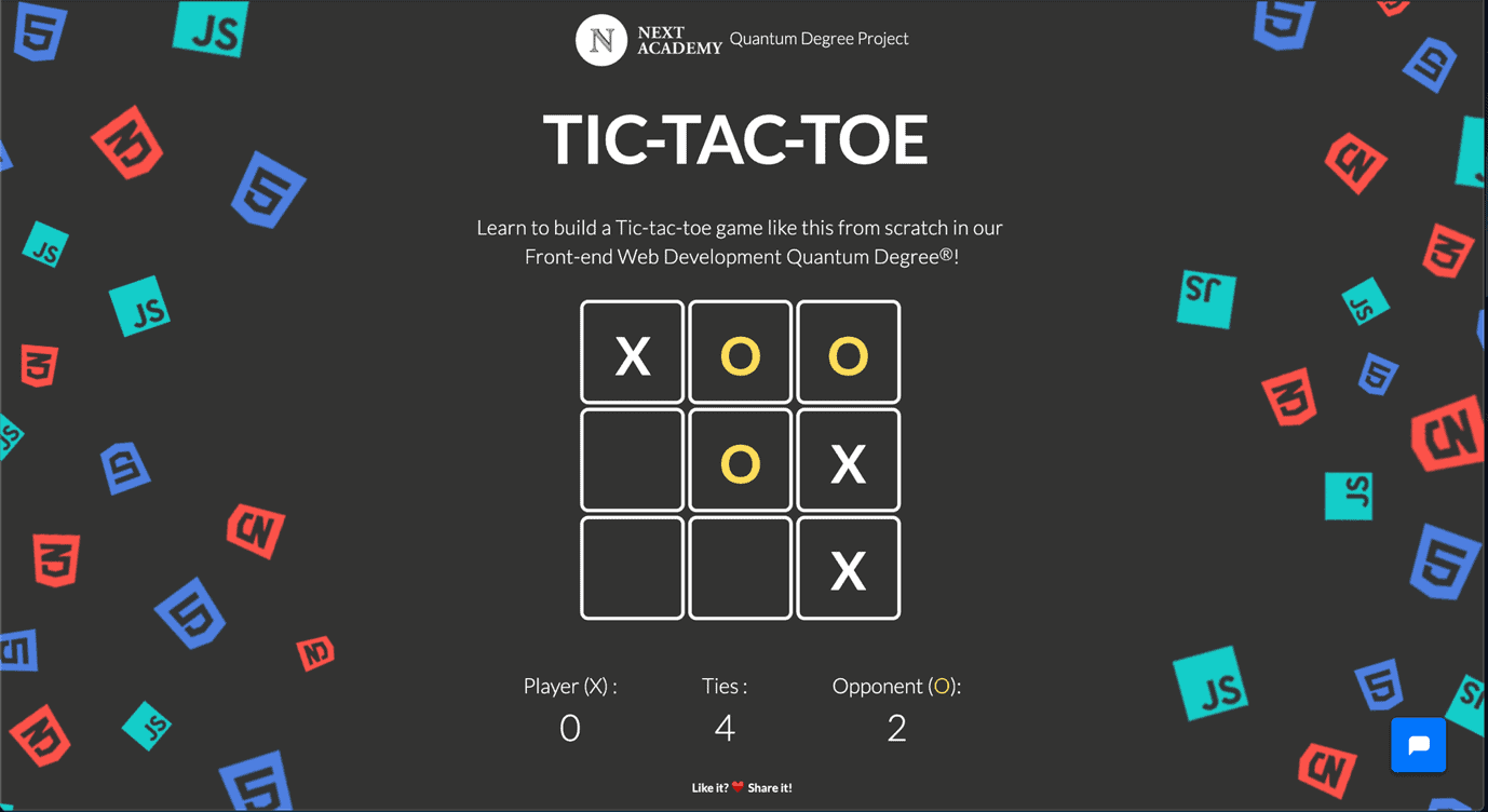 Tic Tac Toe game, one of the projects that every student must build during their Web Development bootcamp