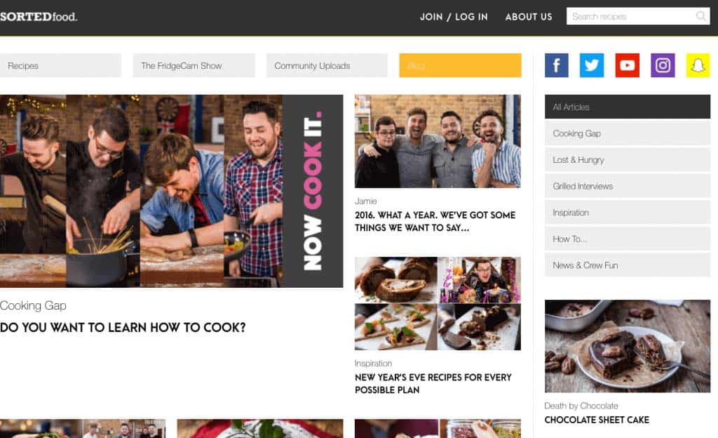 Homepage of Sortedfood blog, where it blogs about food and cooking related stuffs